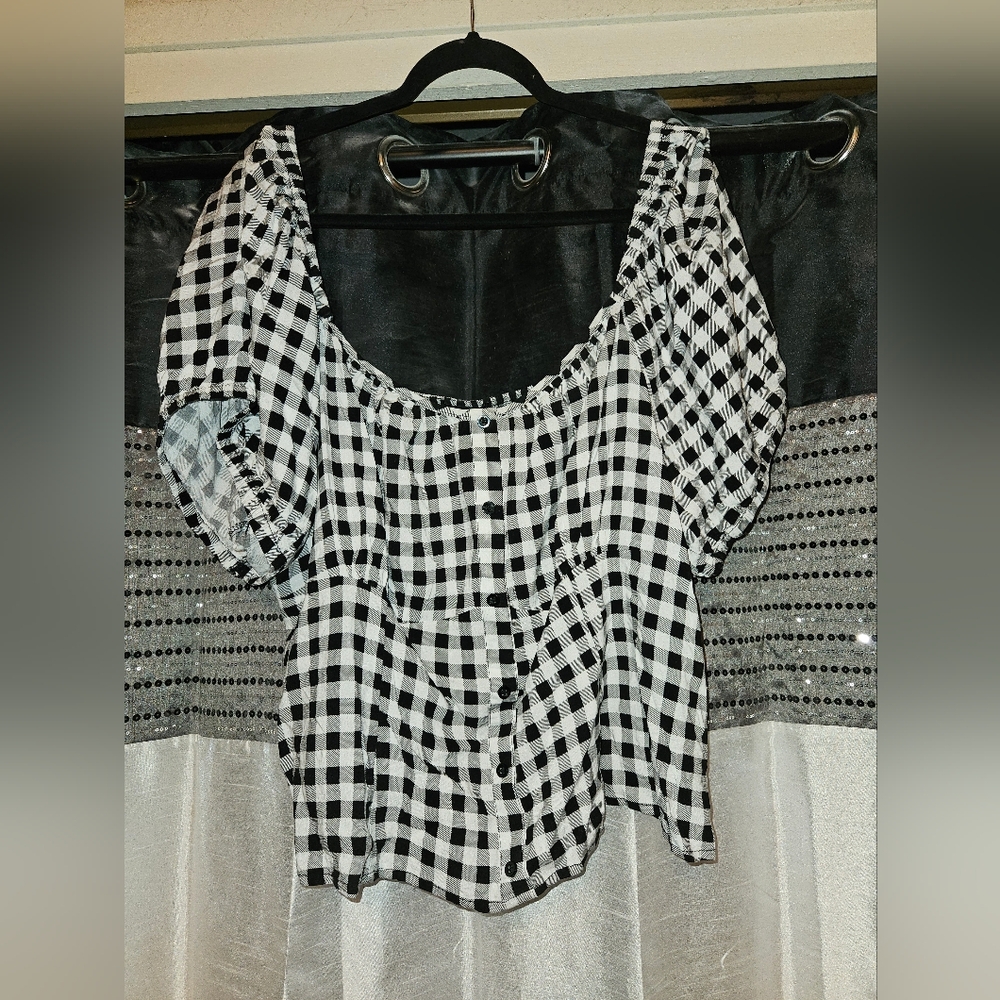 Black & White Buffalo Check Girls Woven Top Plus Size